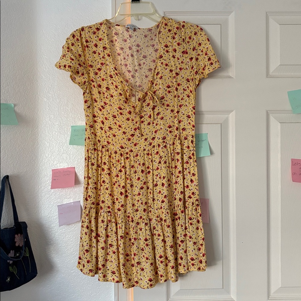 Floral Yellow Dress with Red Accents